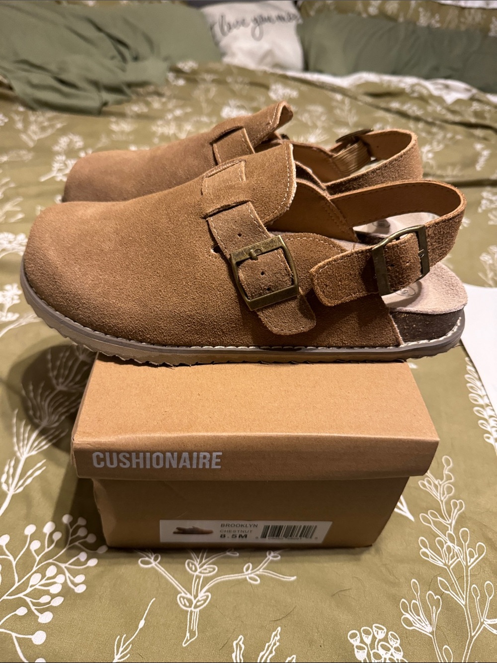Cushionaire Suede Slingback Clog Sandals in Tan - Picture 2 of 6